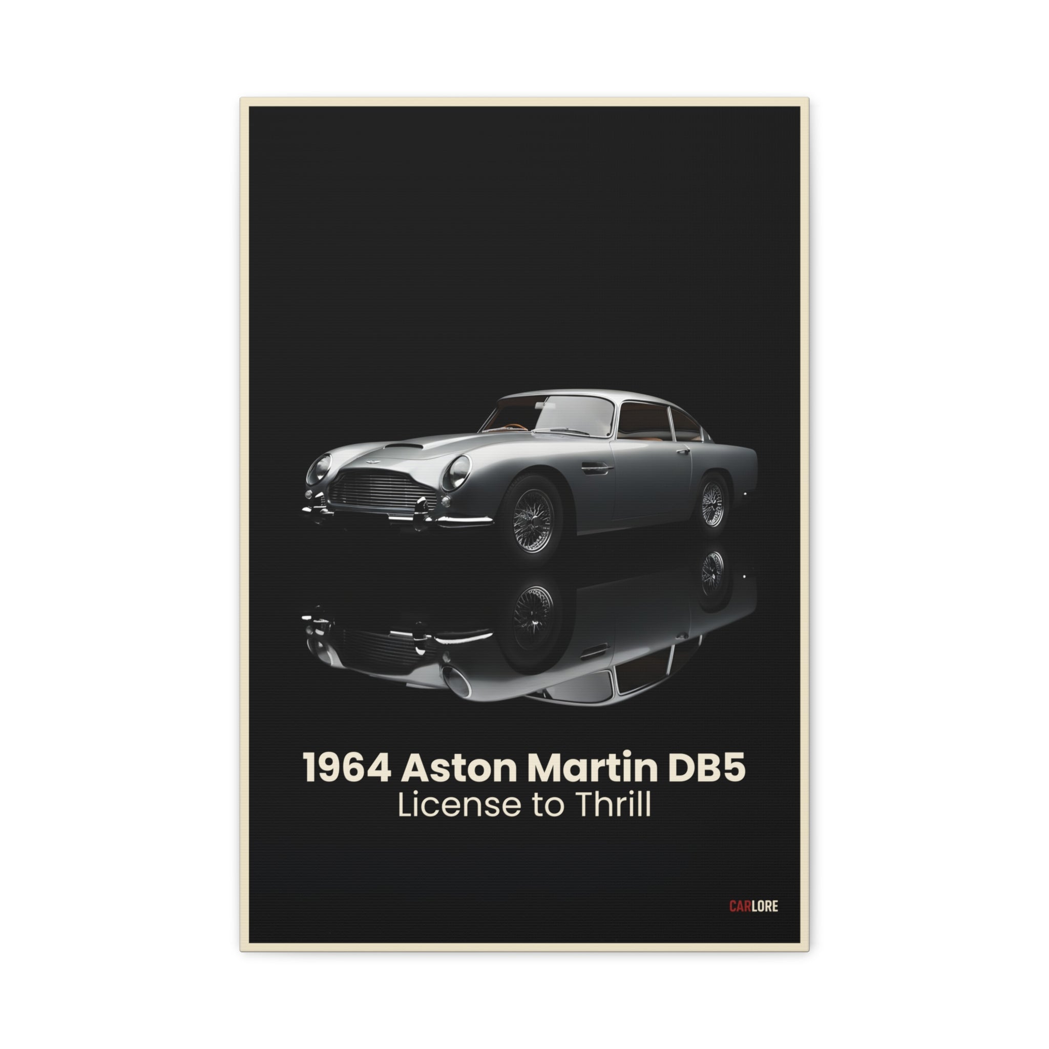 Poster of a 1964 Aston Martin DB5 with a black background