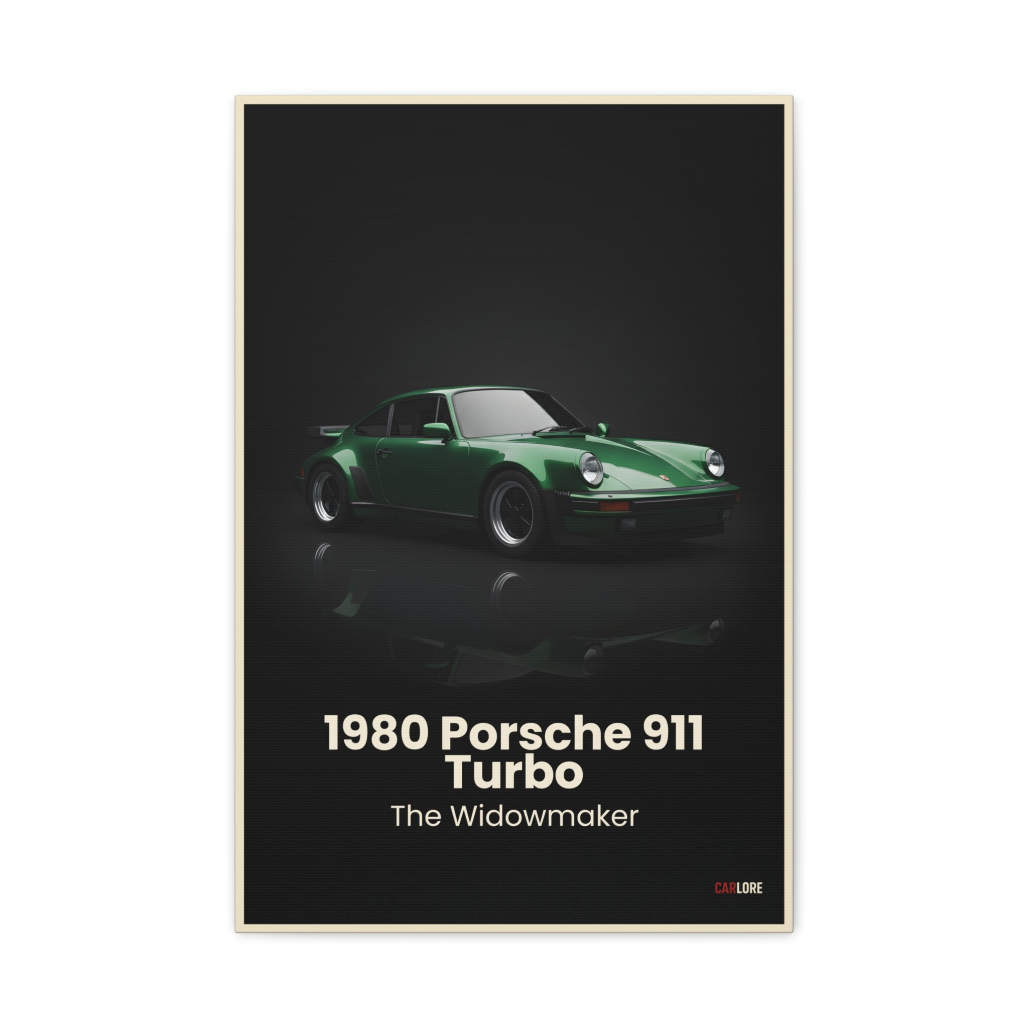 Poster of a green 1980 Porsche 911 Turbo on a black background